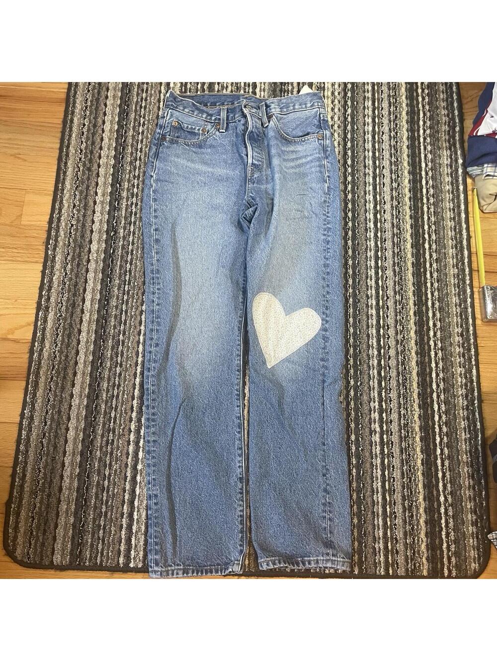 Levis 501 Jeans 150th Anniversary Womens 27/30 Heart Patchwork Limited Edition